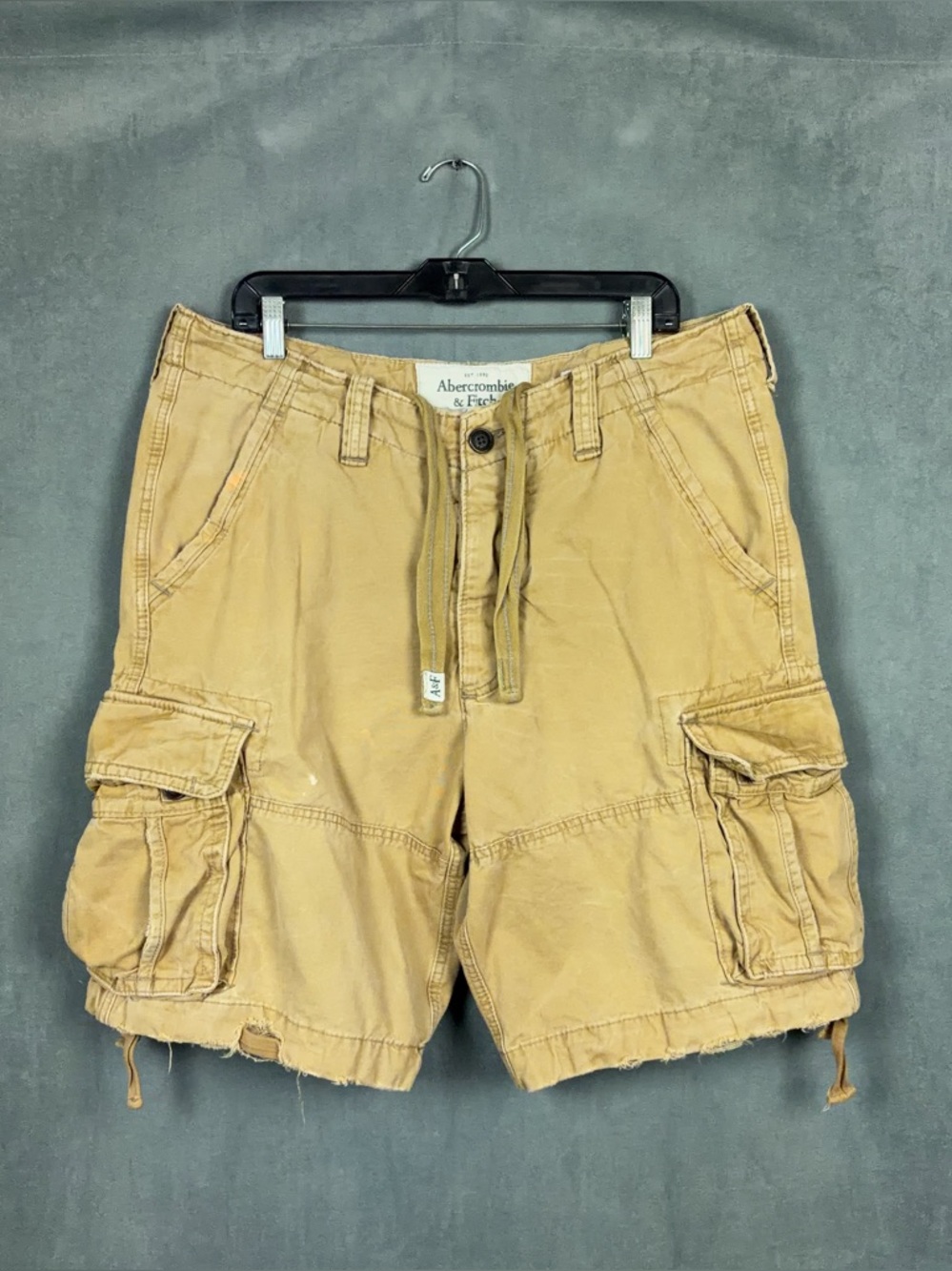 Y2K Abercrombie and Fitch Cargo Shorts Mens Size 36 Beige Khaki Utility Distress